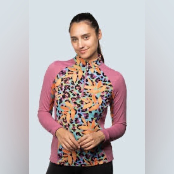 EIS NWT Athletic LS Paneled Tropical Violet Floral COOL Sun Shirt UPF50+ L/XL/2X - Picture 2 of 13